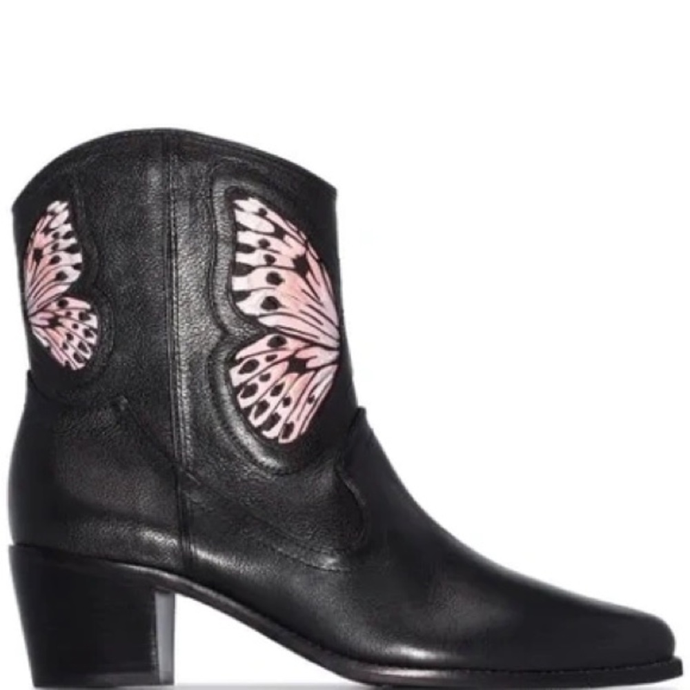 Sophia Webster Black Boots with Pink Butterfly Detail
